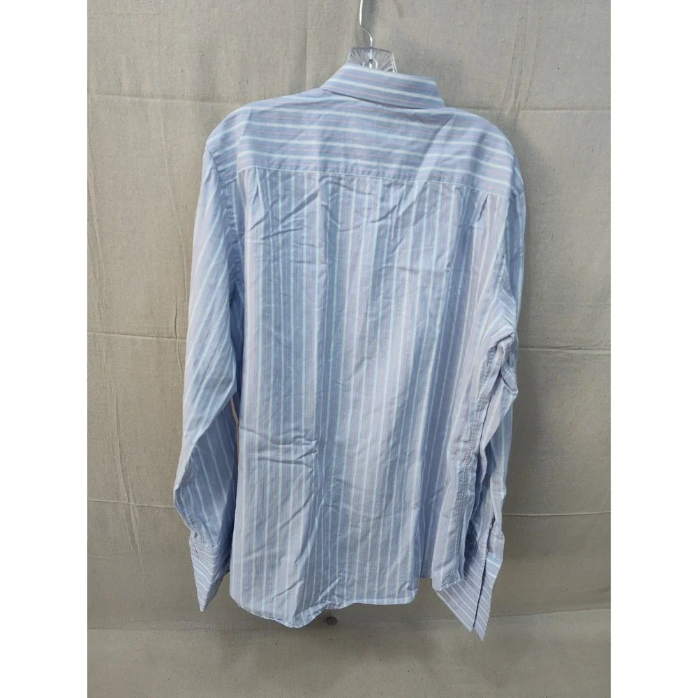 Banana Republic Fitted Dress Shirt Mens L 16-16.5 Blue Pink Striped Italy Fabric